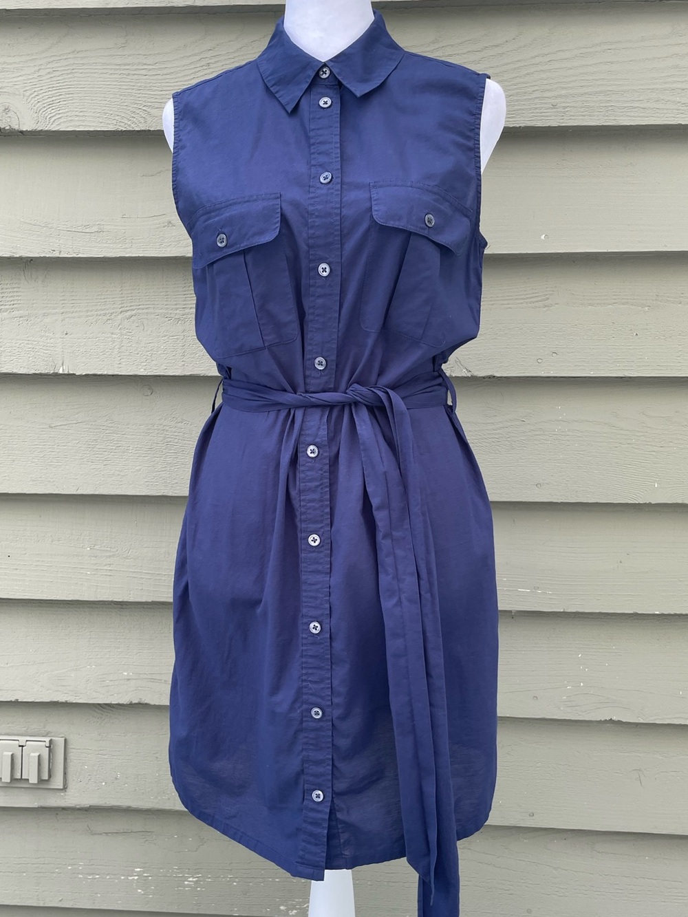 Equipment Femme Sleeveless Navy Shirt Dress with Tie Belt size XS